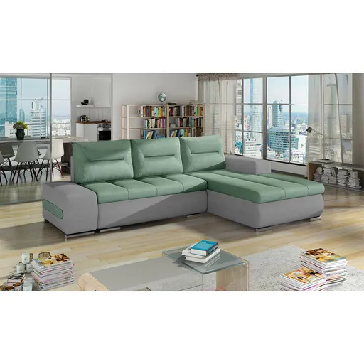 Coltar extensibil dreapta 4 locuri ELTAP, Ov32, Ottavio, 275x180x85 cm, lemn/poliester, verde menta/gri inchis