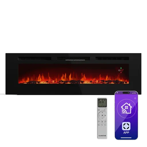 Klarstein Șemineu electric inteligent Galeras Smart, 2 setări de temperatură, 16 - 30°| Iluzia flăcării LED, Opțiune de conectare IOT