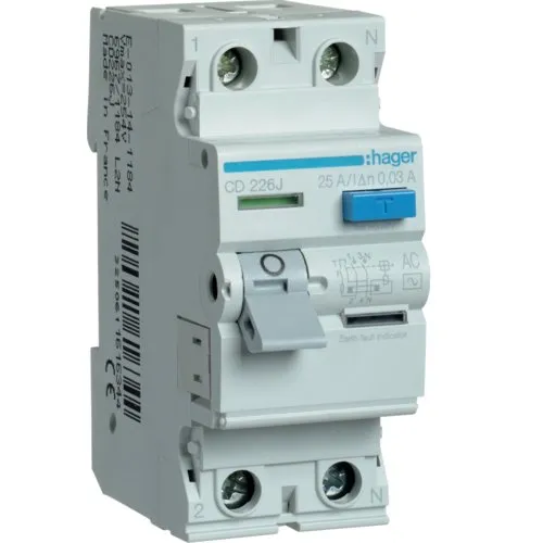 Intrerupator diferential 2P 25A, 30mA, AC Hager CD226J