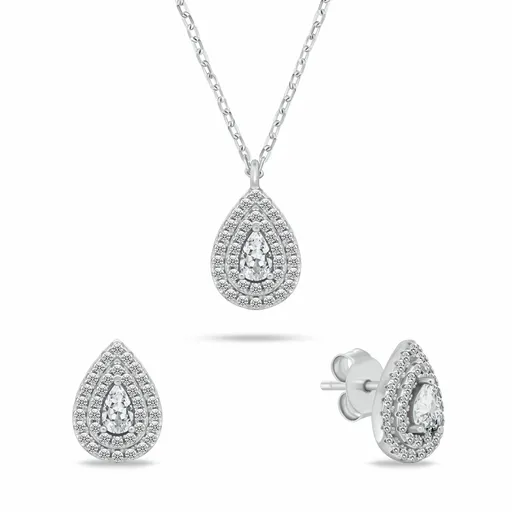Brilio Silver Set de bijuterii din argint cu zircon Tear Drop SET284W (colier, cercei)