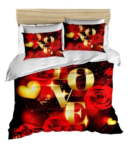 Lenjerie de pat dubla Super King (EU) (IT), 3 piese, L'essentiel Maison, 161, Roșu / Auriu / Alb