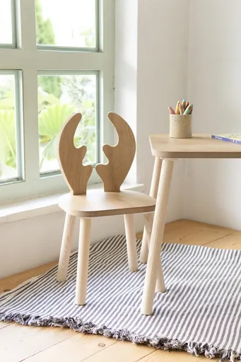 Set masa si scaun pentru copii, Hanah Home, Deer One Chair Set, Maro / Alb