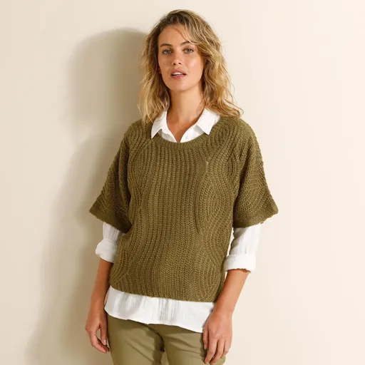 Pulover poncho cu mâneci până la cot