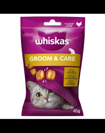 WHISKAS Groom and Care 8x45 g Recompense pentru pisici adulte, cu pui