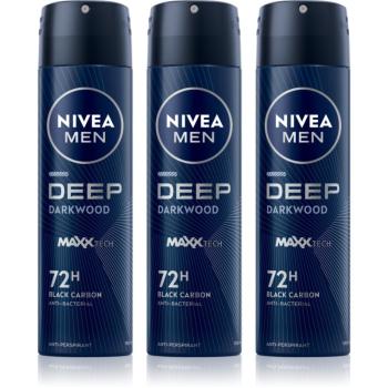 NIVEA MEN Deep Black Carbon Darkwood spray anti-perspirant ambalaj economic pentru bărbați 3 x 150 ml
