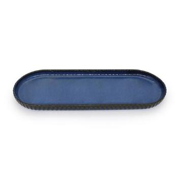 Farfurie rotundă Toro, din gresie,  36 x 13,5 cm, albastru