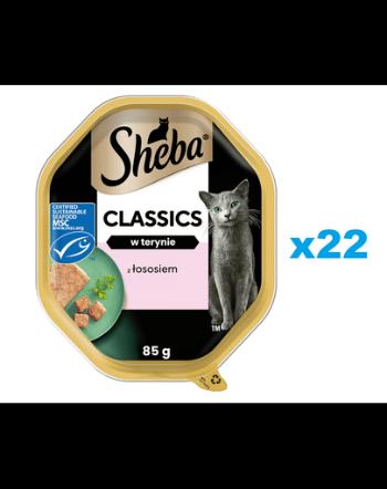 SHEBA Classics 22x85 g cu somon, tava hrana umeda pisica