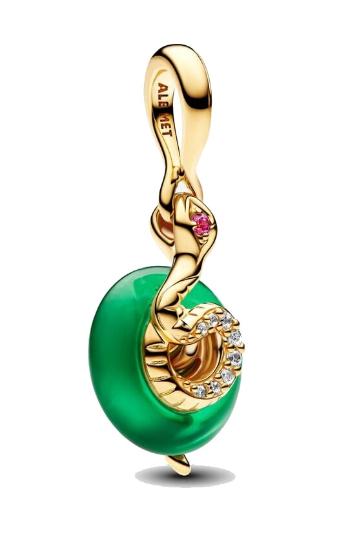 Pandora Pandantiv placat cu aur Șarpe cu sticlă Murano verde Shine 763617C01