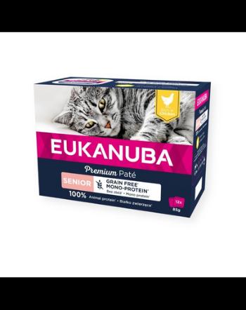 EUKANUBA Grain Free Senior Pateu monoproteic pentru pisici senior Pui 12 x 85 g