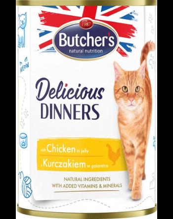 BUTCHER'S Delicious Dinners hrana umeda pisici, bucati de pui in jeleu 400g