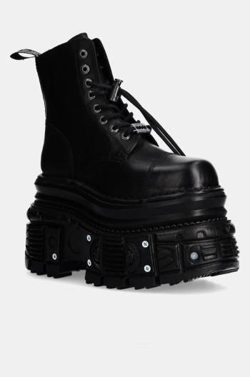 Kožené workery New Rock CRUST NEGRO + TANK NEGRO TORNILLOS E-34 dámské, černá barva, na platformě, M-MILI083CCT-C4