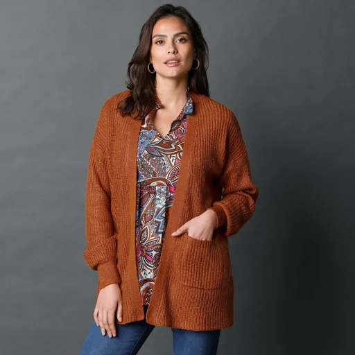 Cardigan lung fără închidere, model simplu tricotat