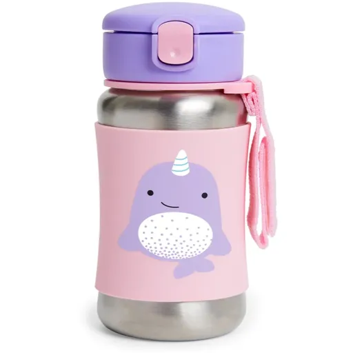 Skip Hop Zoo Straw Bottle sticlă inoxidabilă pentru apă cu pai Narval 12 m+ 350 ml