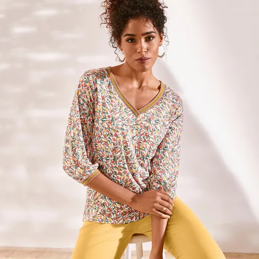 Tricou cu mâneci 3/4 și imprimeu floral