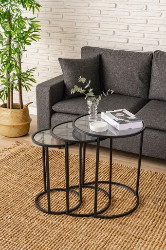 Set masute 3 piese, Hanah Home, Alya, Negru/Transparent