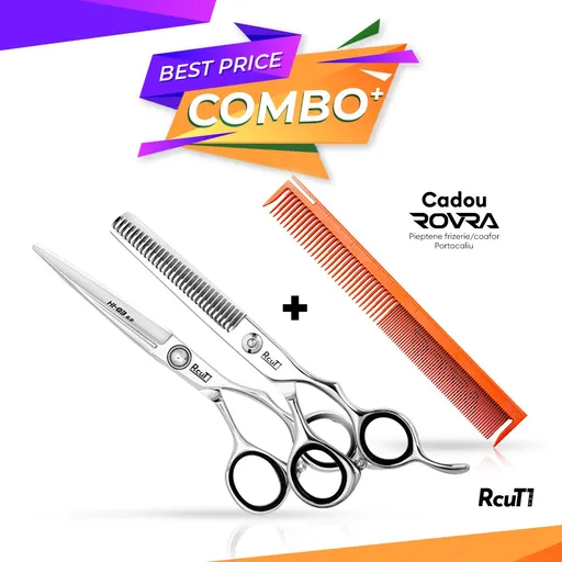 Set Foarfeca de Tuns + Foarfeca de Filat  - RcuT 1 - 6.0 inch. + Pieptene  Rovra Cadou