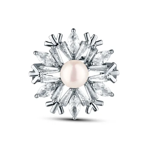 JwL Luxury Pearls Broșă fermecătoare în formă de fulg de zăpadă cu perlă JL0874