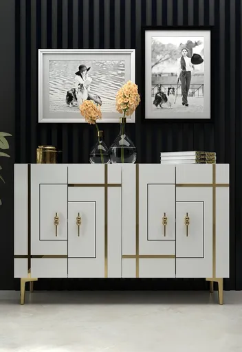 Consola, Hanah Home, Sina, 120x80x29.6 cm, PAL , Alb/Auriu