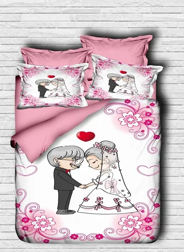 Lenjerie de pat dubla King (IT), 3 piese, L'essentiel Maison, 169, Alb / Roz / Gri