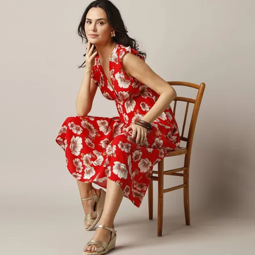 Rochie lungă cu imprimeu crepon fără mâneci