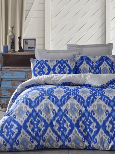 Lenjerie de pat dubla, L'essentiel Maison, Stella, 65% bumbac/35% poliester, Albastru