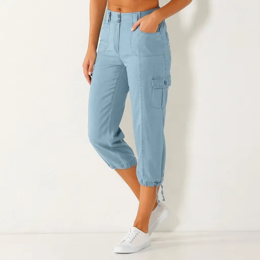 Pantaloni 3/4 din denim cu talie tricotată