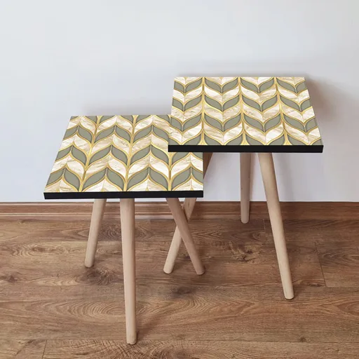 Set masute 2 piese, Hanah Home, 2Shp137, Gri / Auriu / Bej / Alb