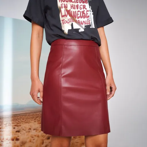 Fustă evazată din imitație de piele