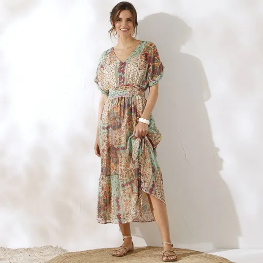 Rochie lungă din voal cu imprimeu