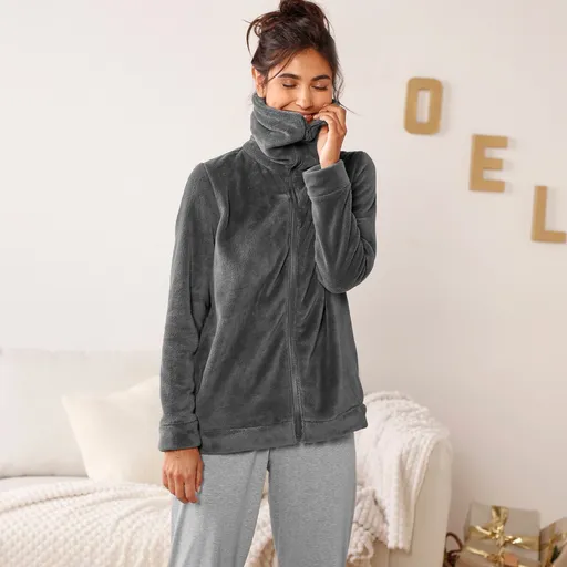 Hanorac cu fermoar din fleece, moale la atingere