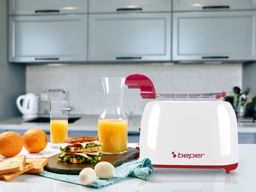 Prajitor de paine Beper, 30x17x25 cm, plastic/otel, alb/rosu