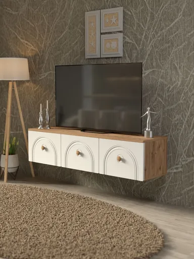 Comoda TV, Hanah Home, Norvia 135, 135x32x35 cm, PAL, Pin Atlantic / Alb