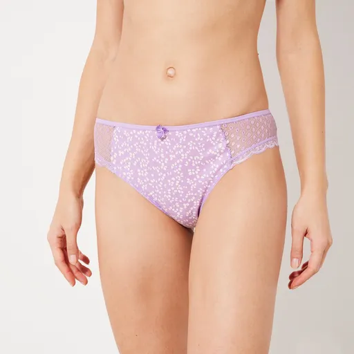 Set de 4 chiloți midi cu imprimeu Tropea, din bumbac elastic și dantelă