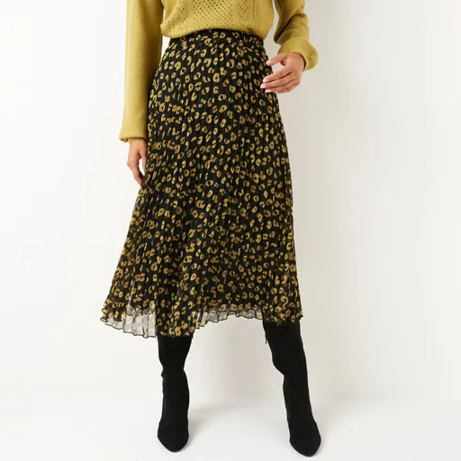 Fustă midi plisată cu imprimeu leopard