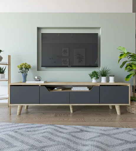 Comoda TV, Hanah Home, Roma 180, 180x48x29.8 cm, PAL, Stejar safir / Antracit