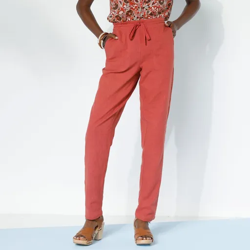 Pantaloni drepți evazați, din bumbac și in