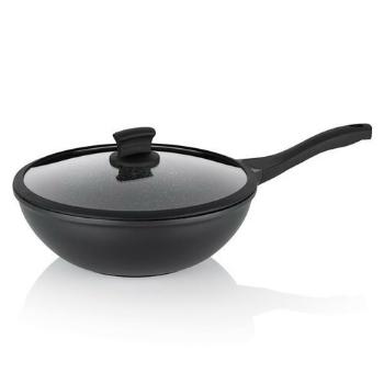 Kela Tigaie wok cu capac STELLA NOVA, aluminiuturnat, negru, 30 cm, 5 l