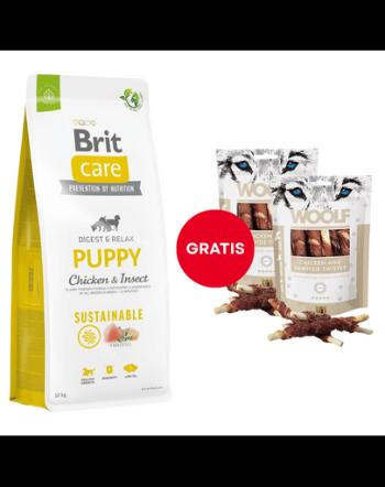 Sac hrana BRIT Care Sustainable Puppy 12 kg + WOOLF Chicken And Rawhide Twister 2 x 100g GRATIS