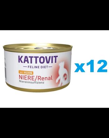 KATTOVIT Feline Diet Niere/Renal hrana umeda dietetica pentru pisici cu afectiuni ale rinichilor, cu pui 12 x 85 g