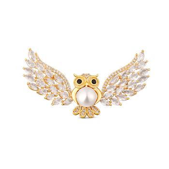 JwL Luxury Pearls Broșă de lux placată cu aur cu perle și cristale Bufniță înțeleaptă JL0813