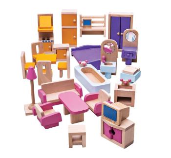 Bigjigs Toys Mobilier din lemn pentru casa de papusi