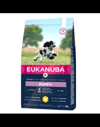 Hrana catelusi EUKANUBA Growing Puppy Medium Breed bogat in pui proaspat 3kg