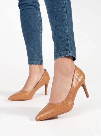 Frumoase pantofi de damă bej închis cu toc stiletto