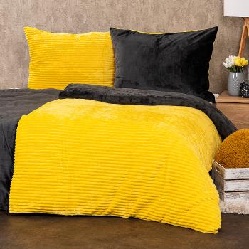 Lenjerie de pat din micro-flanelă 4Home Stripe, galben, 140 x 200 cm, 70 x 90 cm, galben