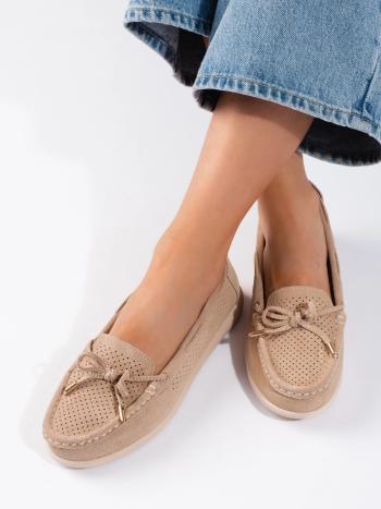 Mocasini de damă bej originali pentru femei fără toc