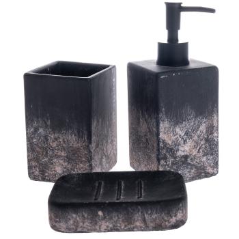 Set de accesorii de baie din ciment Bain 3 buc,negru, negru