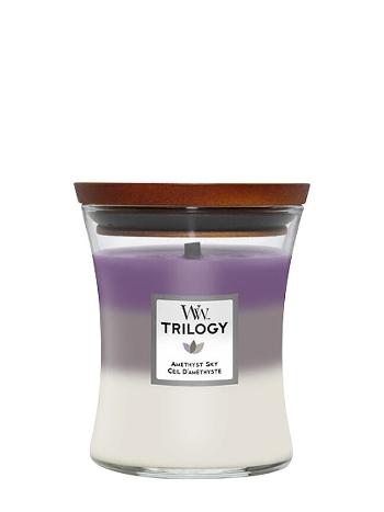 WoodWick Lumânare parfumată medie Trilogy Amethyst Sky 275 g