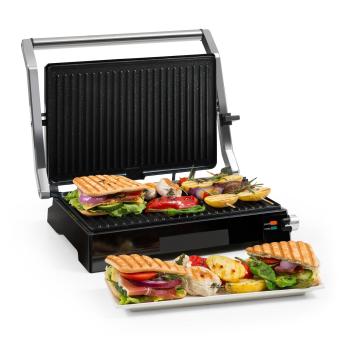 Klarstein Buffalo, Contact grill, panini grill, 2000 W, oțel inoxidabil, argintiu / negru