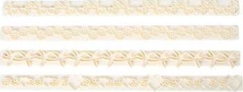 Sada lišt na volánky a krajky 4 dekory - hvězdice, motýlci, srdce, knoflíky (set 4) - FMM