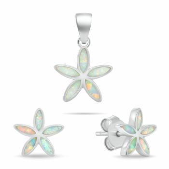 Brilio Silver Set floral de bijuterii din argint cu opale sintetice SET288W
